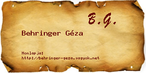 Behringer Géza névjegykártya